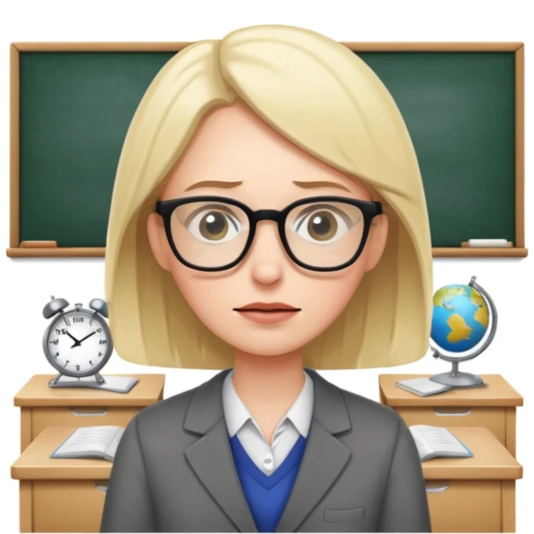 exhausted teacher in a bustling classroom emoji