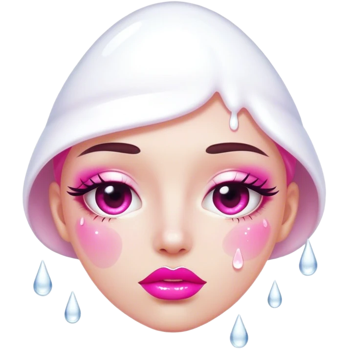 One pink glossy lip floating with white drops coming out emoji