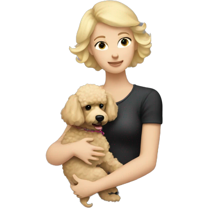  Short-Blonde-haired woman hugs her Poodle-Black-dog emoji