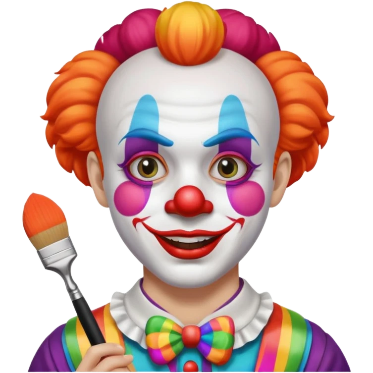 clown making up with brush half face painted emoji