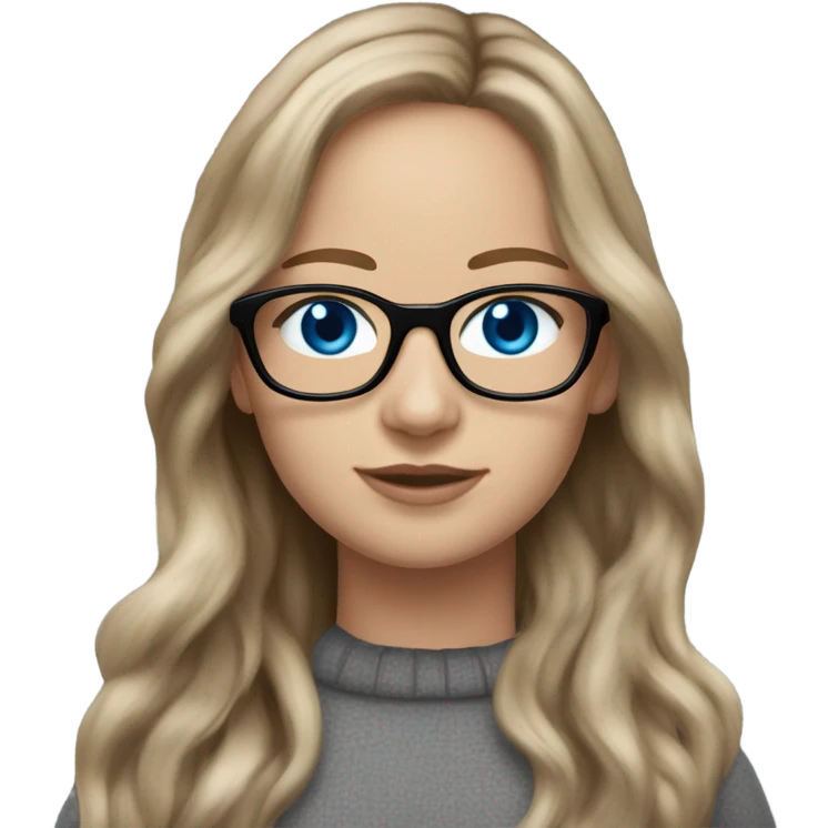  Lifelike  Jennifer Lawrence brown long hair wearing black glasses and blue eyes  emoji
