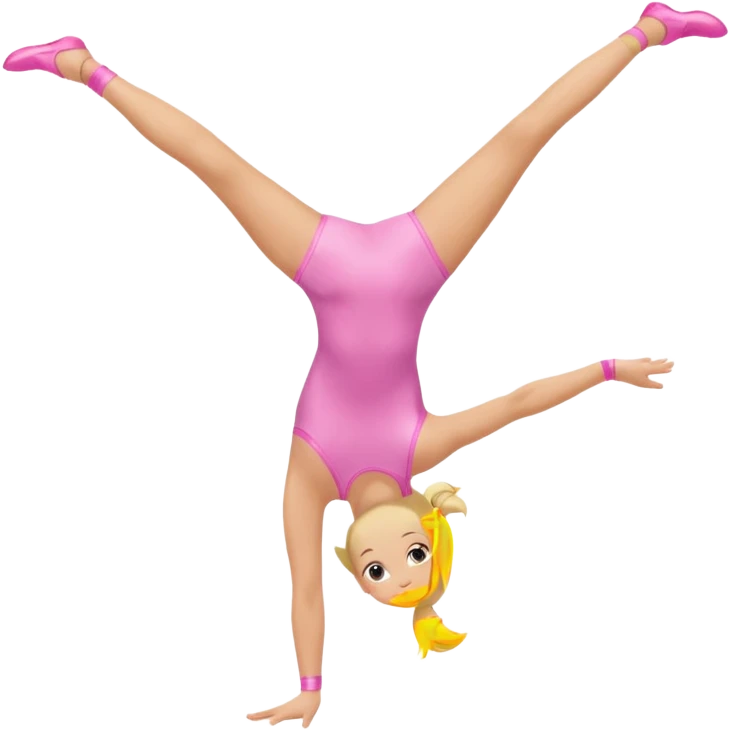 pink dancer-gymnast child with blonde hair, no skirt on leotard, doing a cartwheel emoji