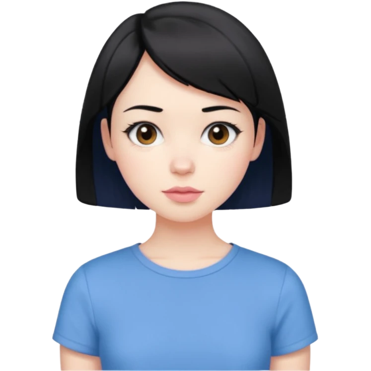 create an emoji of a young woman. She has a nice look, with short black hair, brown eyes, pale skin, natural soft pink lips. she wears a blue short sleeve top emoji
