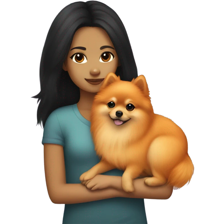 Orange Pomeranian hugging light skin black hair girl emoji