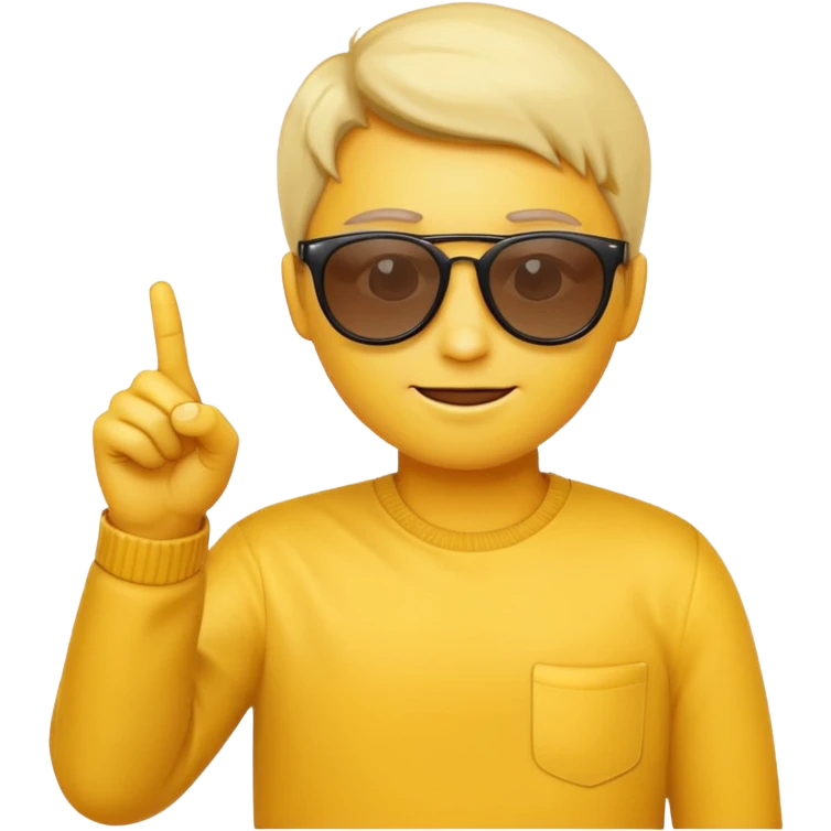 Create a yellow emoji of a guy wearing sunglasses pointing his index finger at the screen emoji