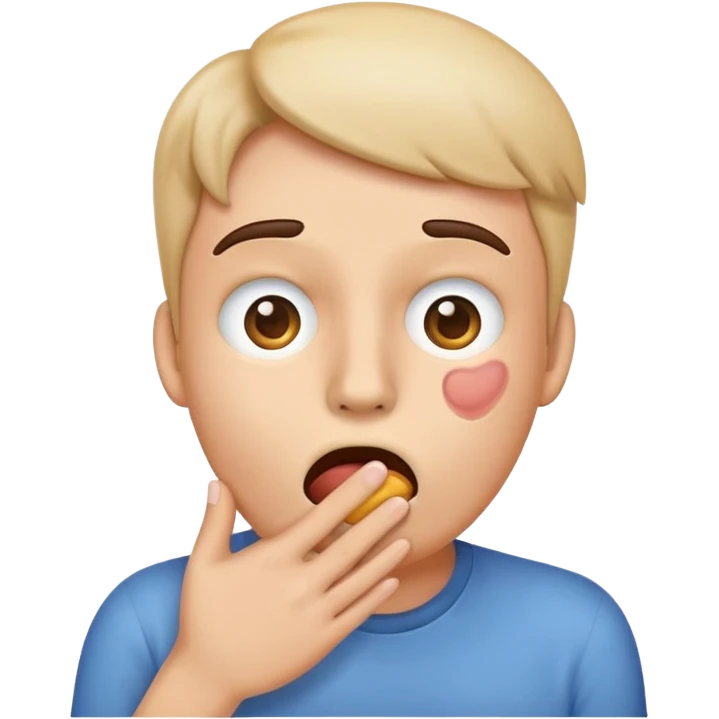 emoji style face merging hand over mouth and flushed face, character covering mouth while blushing and looking surprised emoji