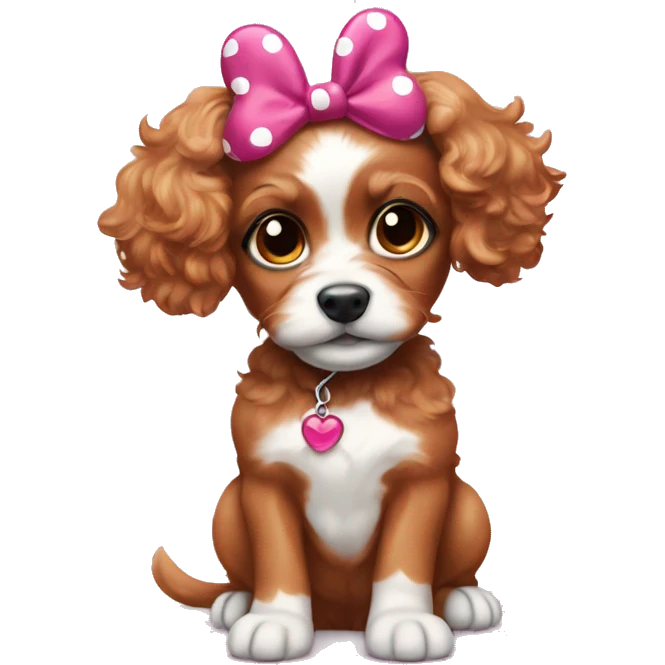 Ruby cavapoo puppy wearing Minnie mouse ears emoji