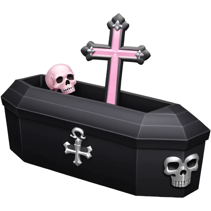 Black coffin with a cross and skull silver and light pink emoji