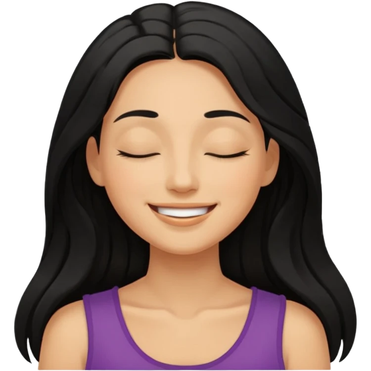 a happy woman smile, close eyes with long black hair emoji