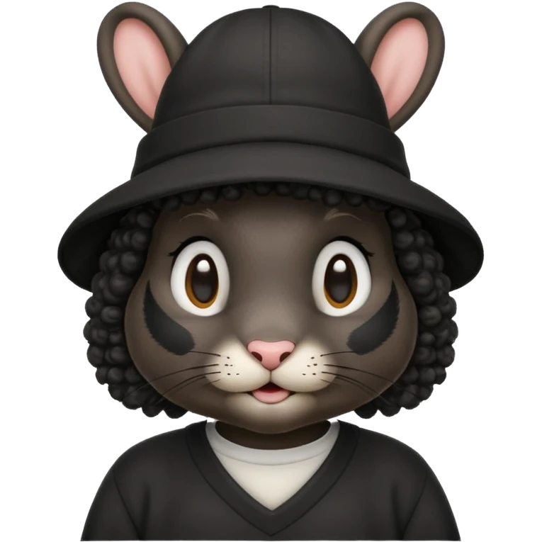 curly black rabbit with jersey and hat emoji