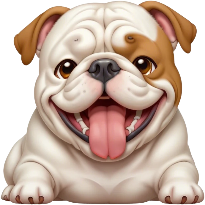 Cinematic Cute Yawning White English Bulldog Portrait Emoji, Head tilted slightly with a dramatic, wide-open yawn, showcasing a smooth, pristine white coat, floppy ears slightly drooping, round brown eyes barely open in drowsy contentment, Simplified yet irresistibly adorable features, highly detailed, glowing with a soft, cozy glow, high shine, relaxed yet expressive, stylized with a touch of whimsy, bright and endearing, soft glowing outline, capturing the essence of a sleepy yet affectionate guardian, so drowsy it feels like it could stretch out of the screen and curl up for a nap! emoji