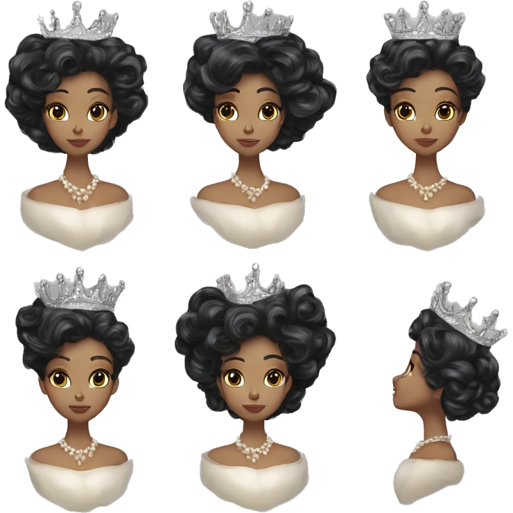 Regal pretty lady cheekbones crown vintage with very long iridescent black and silver hair wavy black hair pearl crown iridescent emoji