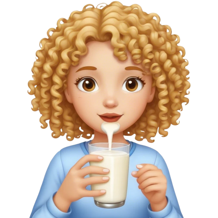Girl with curly hair drink a milk emoji