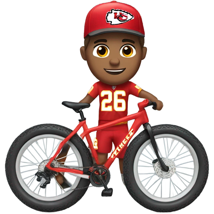 White boy in chiefs gear riding black mountain bike emoji