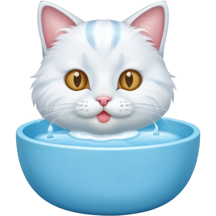 A water bowl and a cat licking emoji