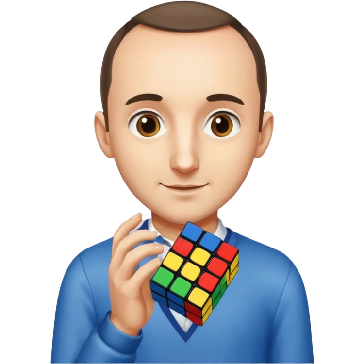 visual pun mix between Robert Kubica and a Rubik's Cube, apple emoji style emoji