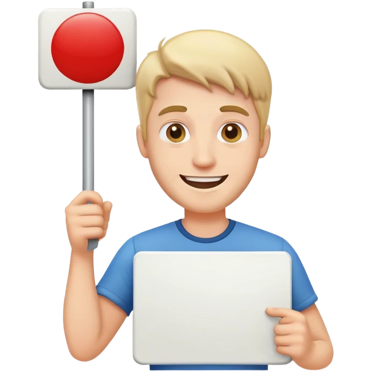 Happy guy holding a sign emoji
