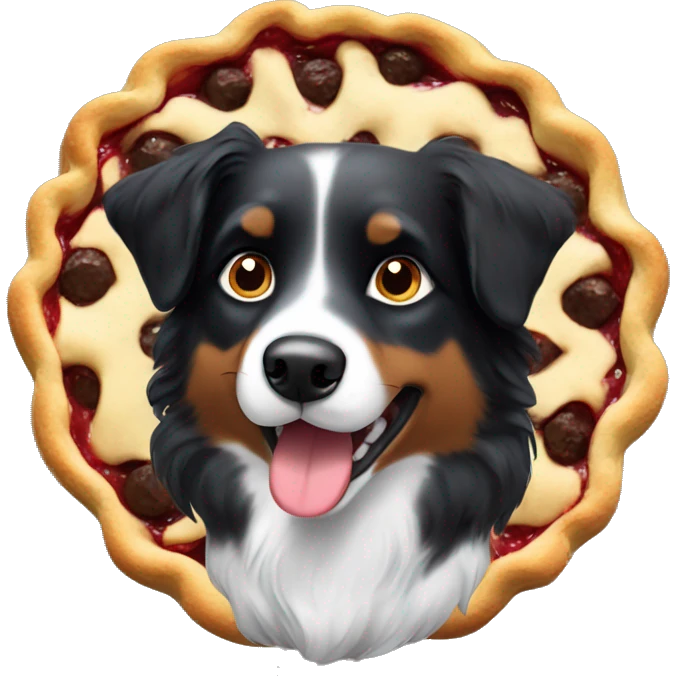 Small black australian shepherd dog eating pie  emoji