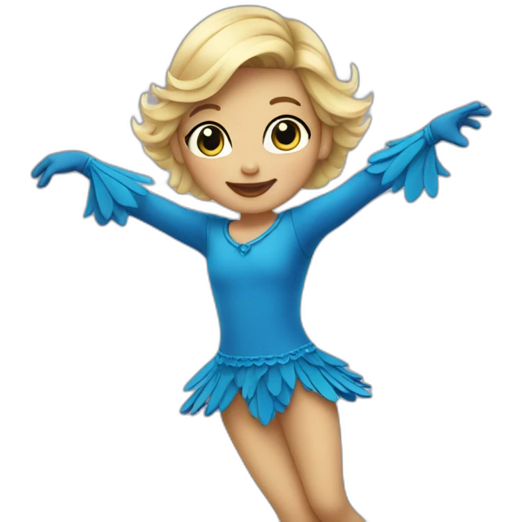 little blonde girl dancing in a blue bird costume emoji
