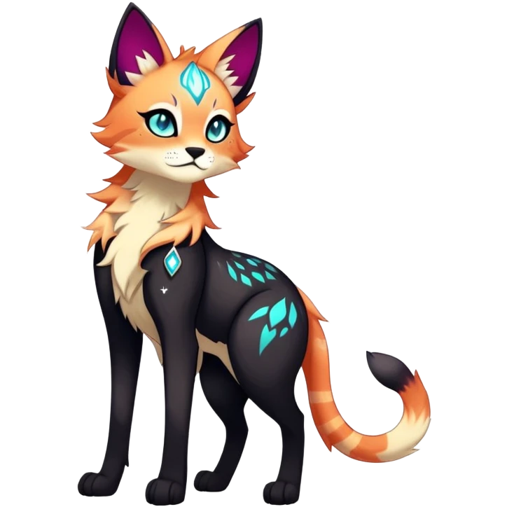 Vibrant edgy gothic Falvie-Fionbri-creature-sparkle-feline-fursona, full body, with random markings emoji
