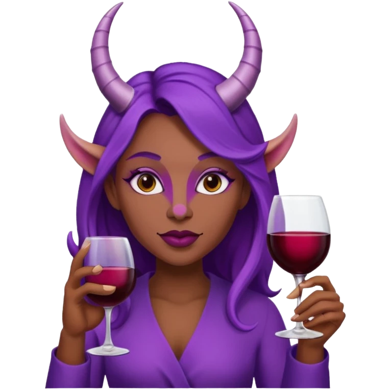 Purple woman with horns drinking wine emoji