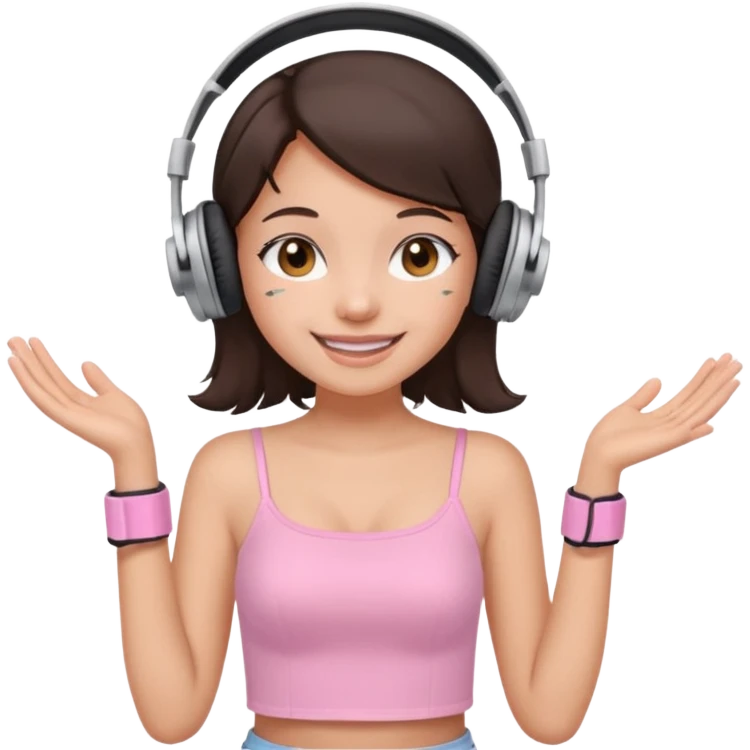 aesthetic brunette girl in light pink tube top shirt with headphones on emoji