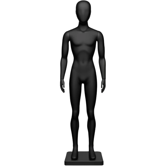 Minimalistic flat vector icon, iOS style, thin black contour on white background. Matte black mannequin in front of in 3D monochrome style. emoji