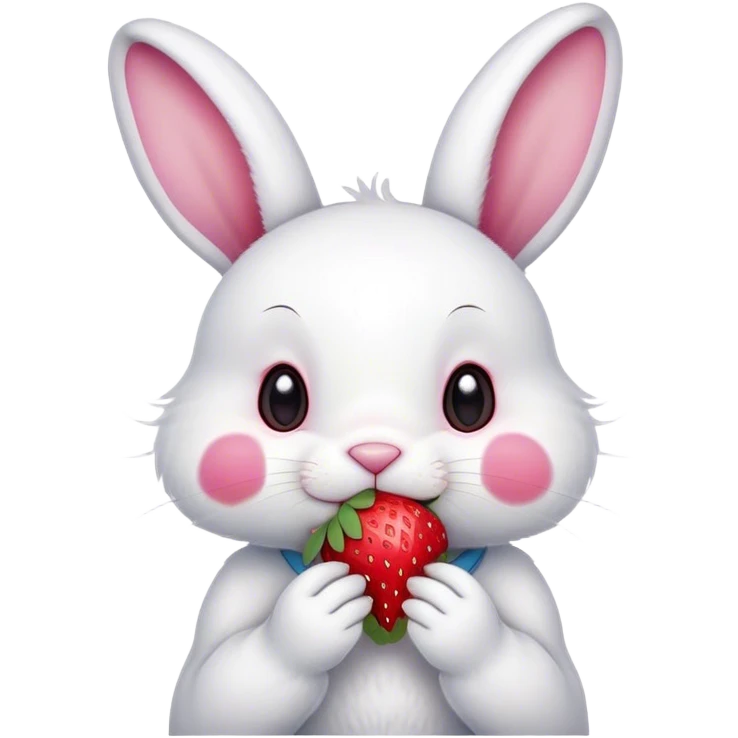 white bunny eating strawberry cute emoji