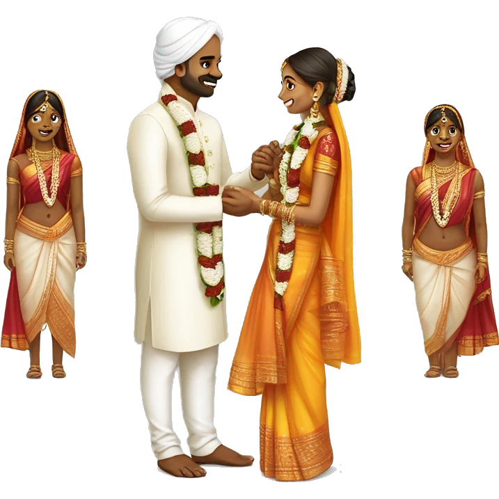 tamil culture engagement ceremony..create emoji of the coules exchanging rings with south indian traditional costumes..fair skin..no moustche for groom emoji