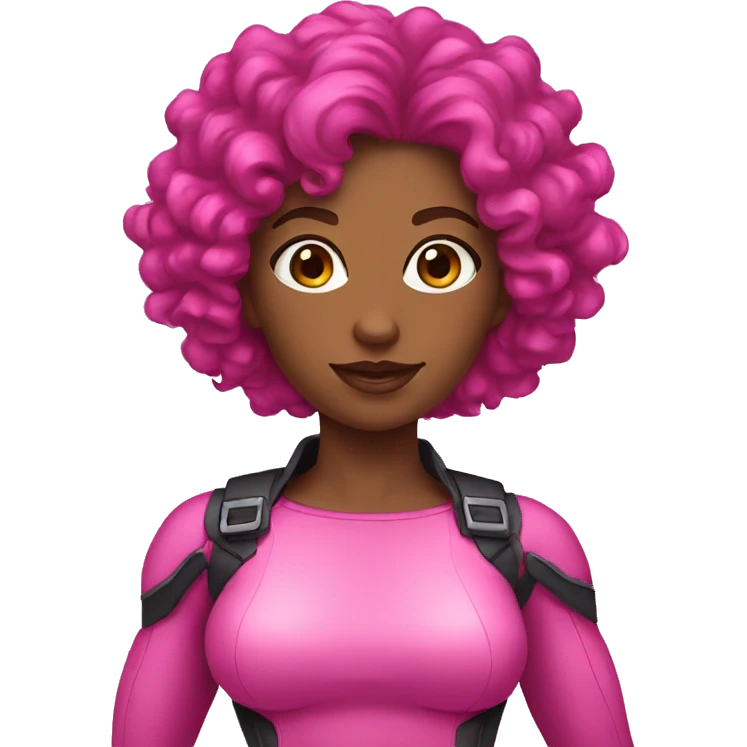 Pink woman super hero black curly hair emoji