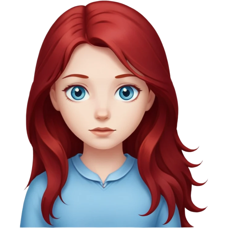 long dark red hair girl with light blue eyes emoji
