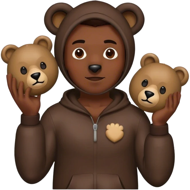 black man wearing a bear costume holding the mask in his hands emoji