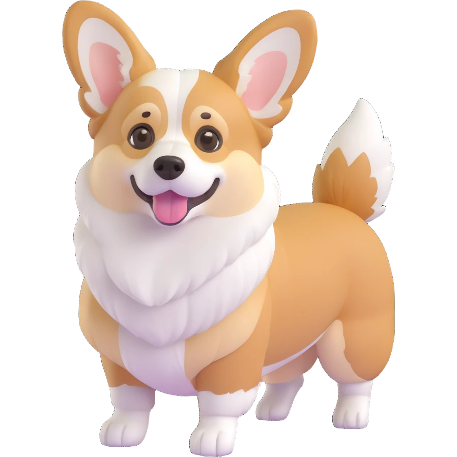 cool redhead tri color corgi, full body, playful expression, fluffy fur, white, tan, and black markings emoji