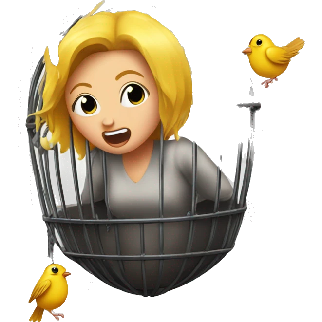 lady on wrecking ball breaking out of bird cage emoji