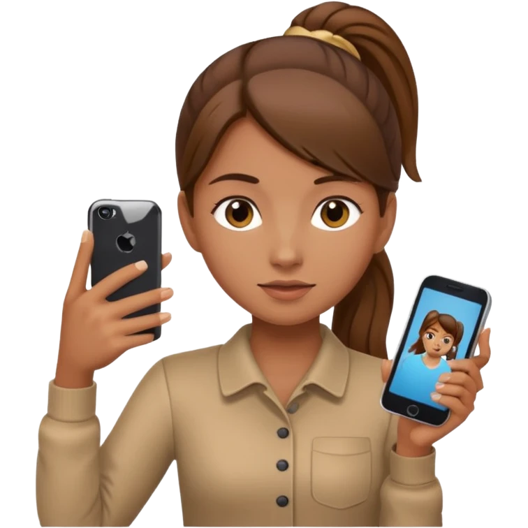 Ein Mädchen Mit einem Pferdeschwanz allerdings hatt es Braune Haare und ein Handy emoji