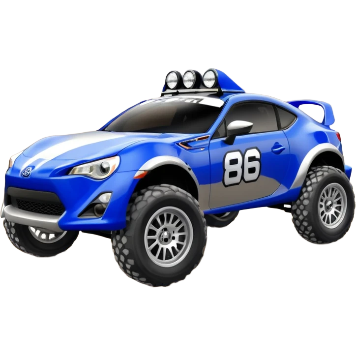 2013 scion fr-s ultramarine off road 4wd monster Baja dessert stadium racer number 86 with large fancy silver wheels  emoji