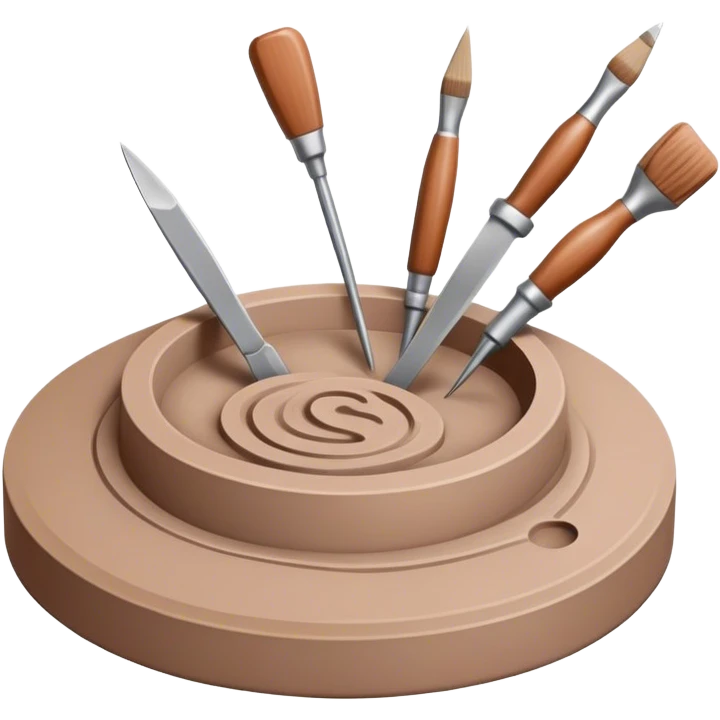 Icon for sculpting, with sculpting tools, sculpture in progress on a textured surface, minimalistic style, clean lines, transparent background. emoji