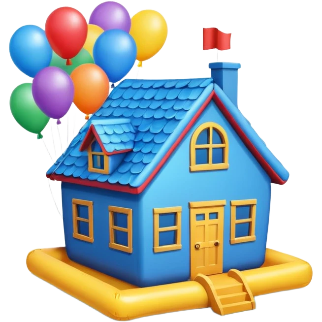 blue house flying with baloons emoji