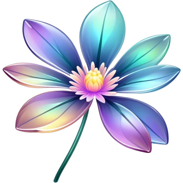 Dark Pastel iridescent transparent bio-luminescent flower with thin glossy glass petals without stem emoji