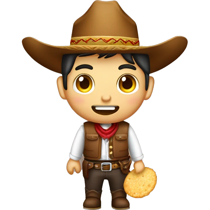 vaquero con sombrero marron y delantal marron comiendo chicharron emoji