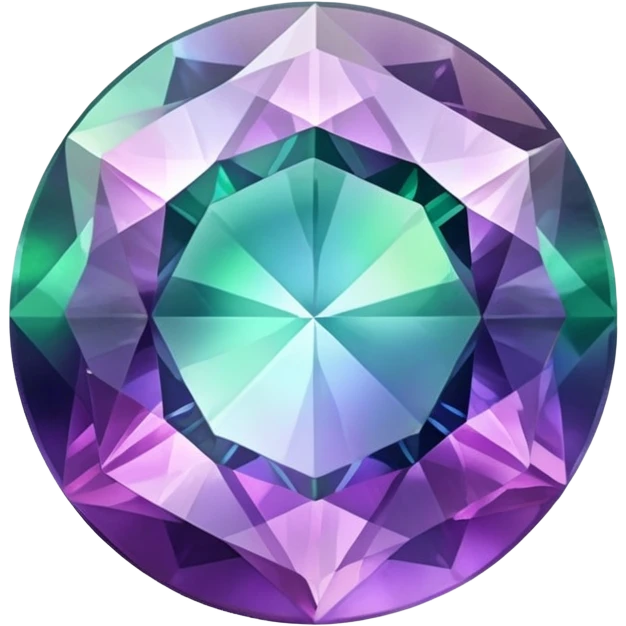 round cut fluorite gemstone, faceted, with iridescent holographic color play inside emoji