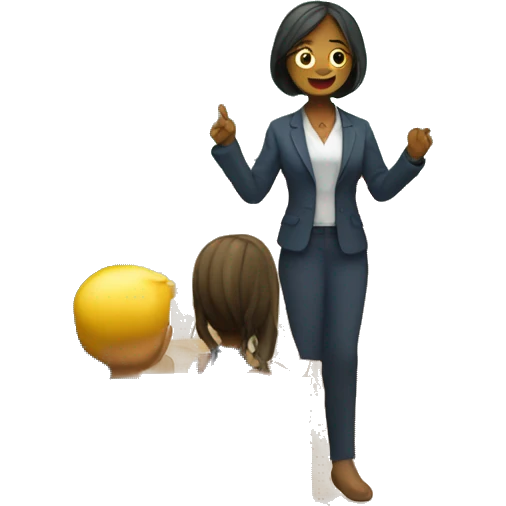 Children sit on chair and teacher teaches in classroom while standing emoji
