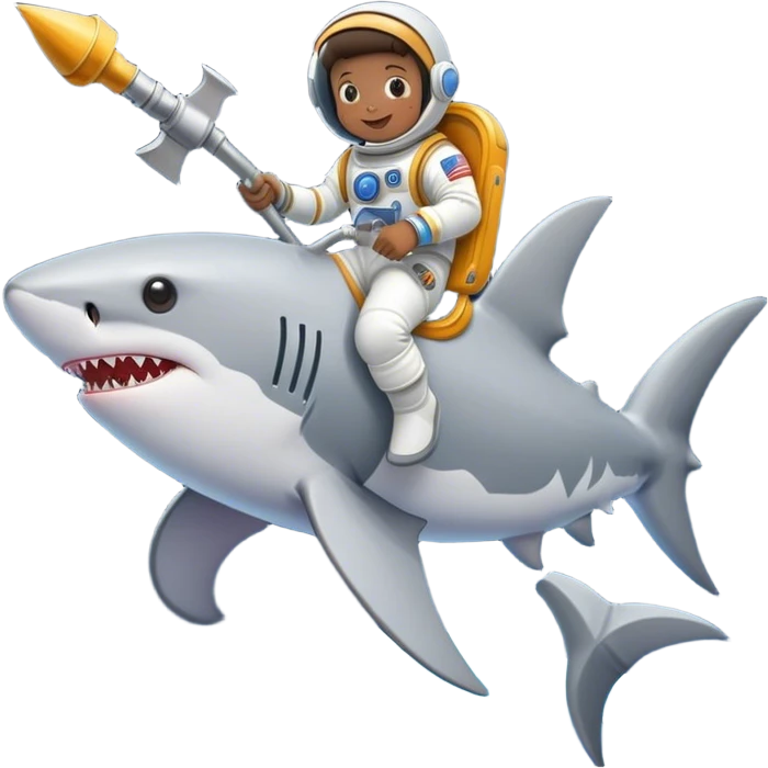 hammer shark with kid riding on top to space emoji