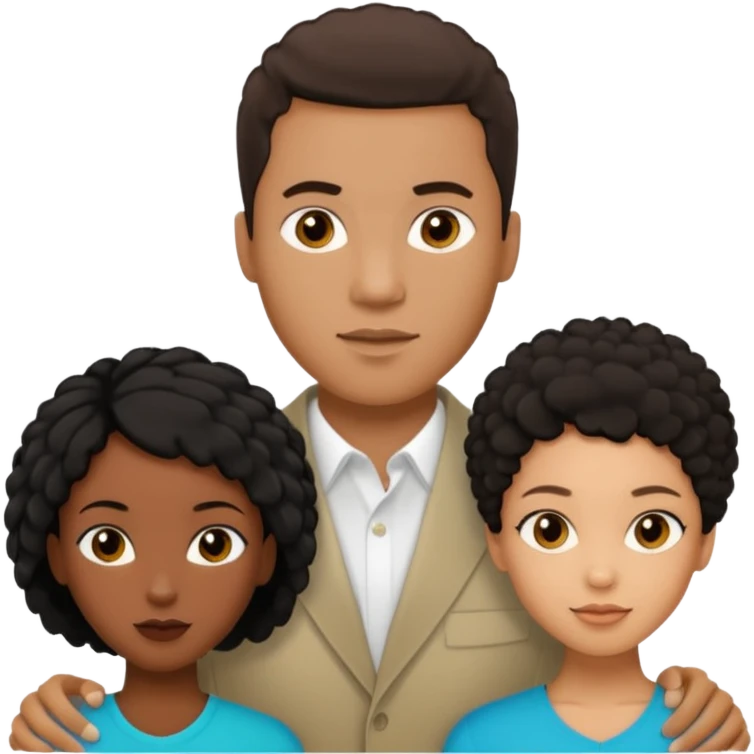 biracial half white half black American man with short brown hairwith two black african women both are African one is light skin black and one is medium tone black with african hair styles emoji