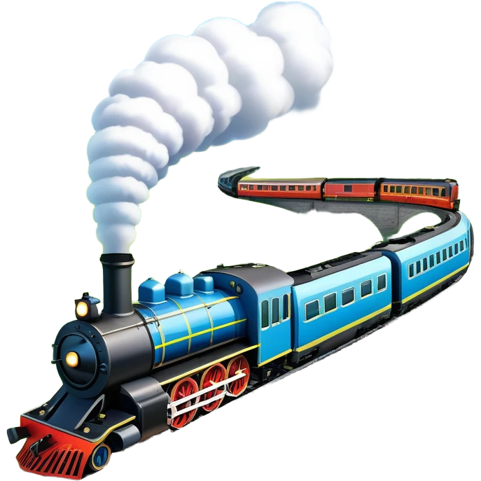 An icon showing a vibrant PC game train simulator scene with a steam locomotive traveling through a colorful countryside. The design features lush landscapes, winding tracks, and detailed railway elements, symbolizing the strategy and creativity of simulation games. Transparent background emoji