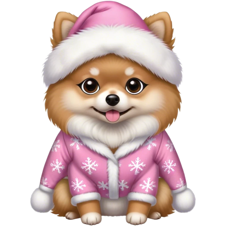 Lulu da pomerania com pijama rosa de Natal emoji