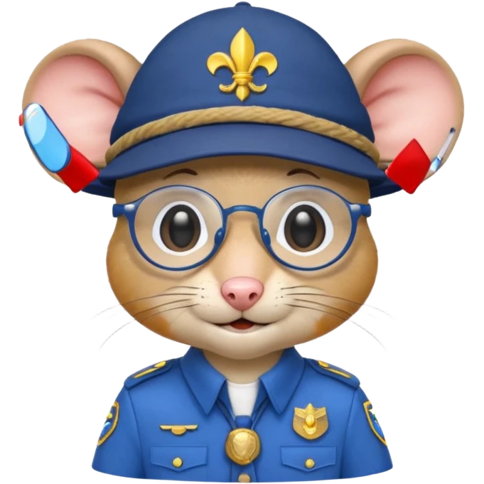 humaniod mice with a scout hat with glasses blue uniform emoji