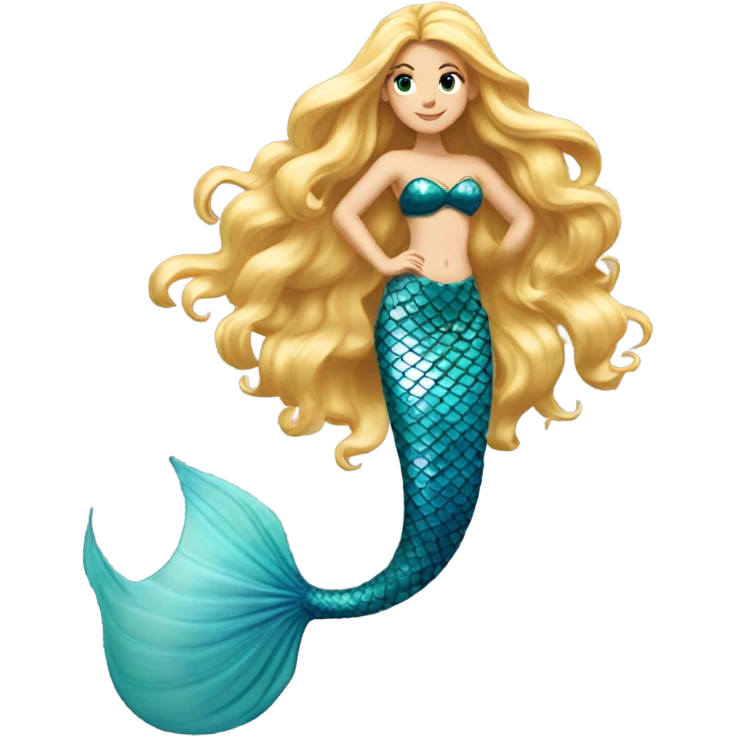 Pretty detailed mermaid princess with red tail and blonde hair emoji