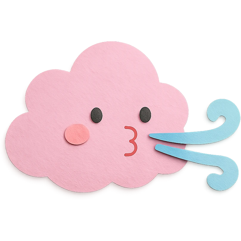 adorable pastel pink cloud, blowing gentle wind, no arms or legs, full body, kawaii paper craft style emoji