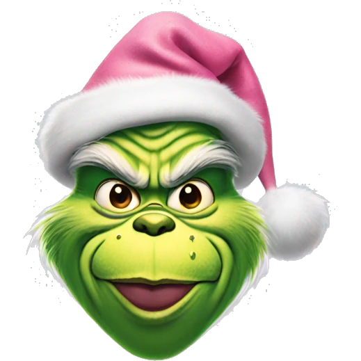 The grinch with a pink Christmas hat emoji